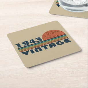Personalised ninety vintage 90th birthday party square paper coaster