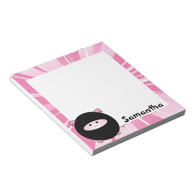 Personalised Ninja Pig on Pink Notepad (Angled)