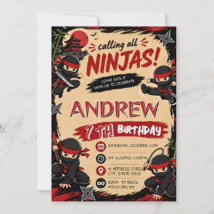 Personalised Ninja Samurai  Birthday Invitation