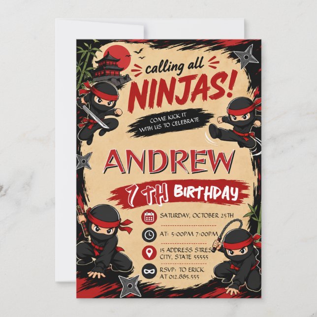 Personalised Ninja Samurai  Birthday Invitation (Front)