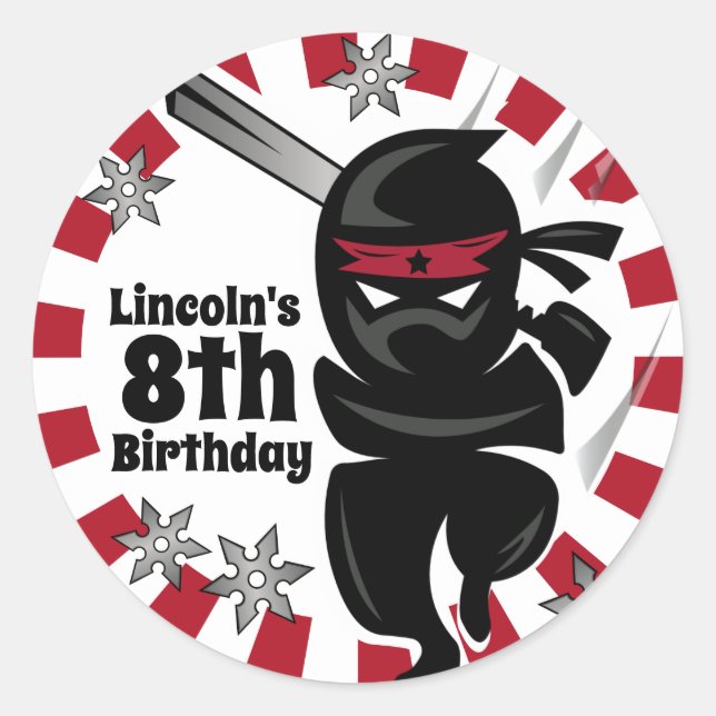 Personalised Ninja Samurai Warrior Birthday Classic Round Sticker (Front)