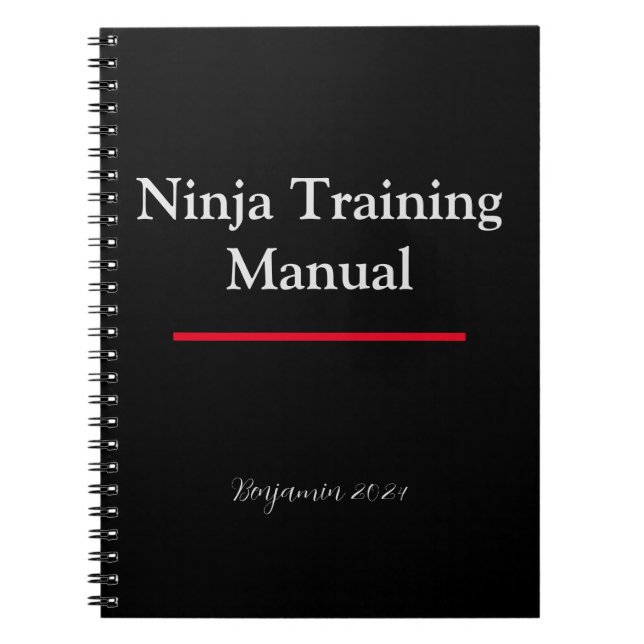 Personalised Ninja Training Manual Notebook Black  (Front)