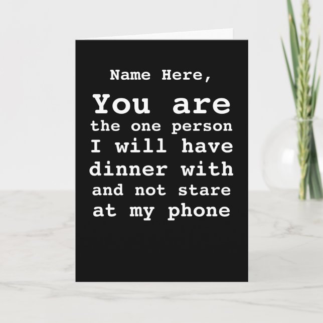 Personalised No Cell Phone Dinner Date Valentines Holiday Card (Front)
