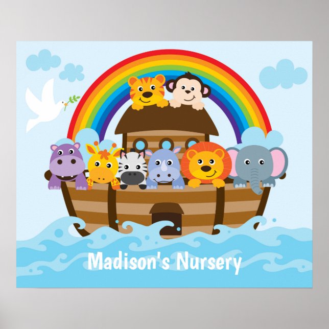 Personalised Noah's Ark Baby's Nursery Poster (Front)
