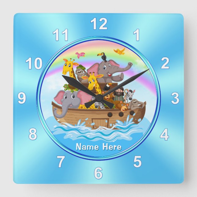 Personalised, Noah's Ark Clock, for Kids Square Wall Clock (Front)