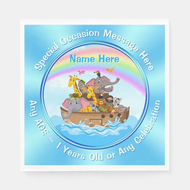 Personalised, Noah's Ark Napkins, Noah's Ark Party Napkin (Front)