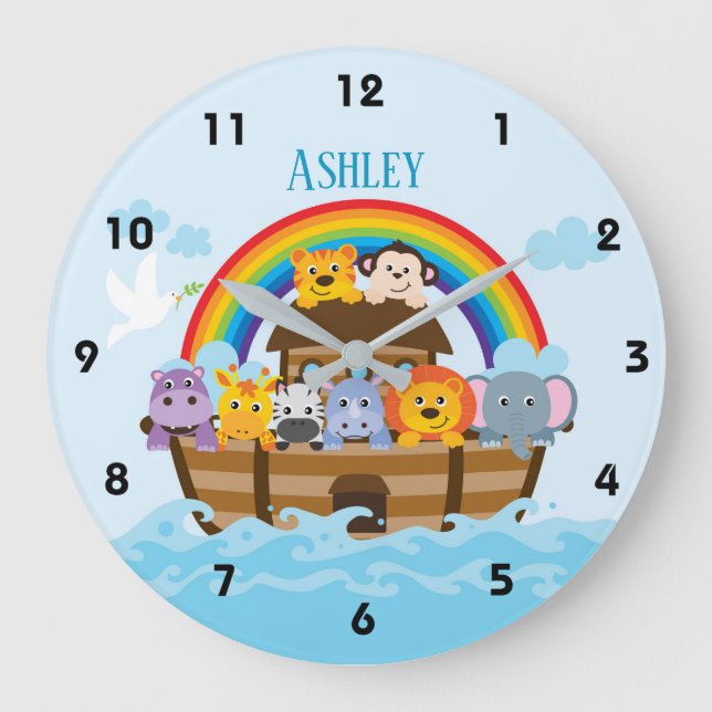 Personalised Noah's Ark Nursery Wall Clock (Front)