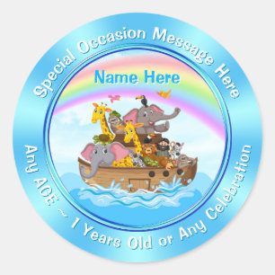 Personalised, Noah's Ark Stickers, Sizes, Shapes Classic Round Sticker