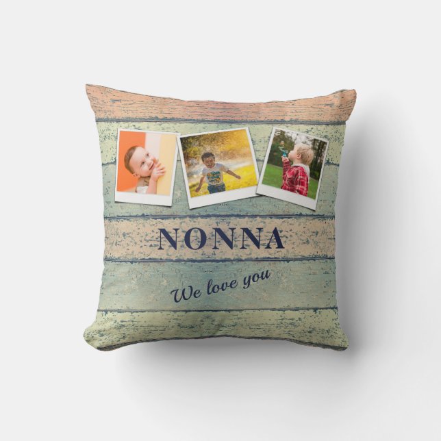 Personalised Nonna Grandchildren 3 Photo Collage Cushion (Front)
