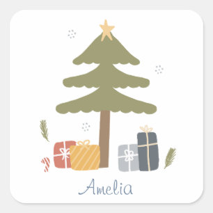 Personalised Nordic Christmas Tree Holiday Square Sticker