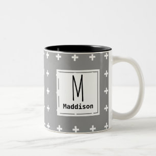 Personalised - Nordic Style White Plus Signs Two-Tone Coffee Mug