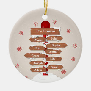 Personalised North Pole 10 Family Names Ceramic Ornament