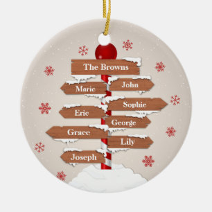 Personalised North Pole 8 Family Names Ceramic Ornament