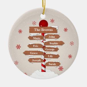 Personalised North Pole 9 Family Names Ceramic Ornament