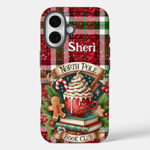 Personalised North Pole Book Club Christmas Plaid  iPhone 16 Case