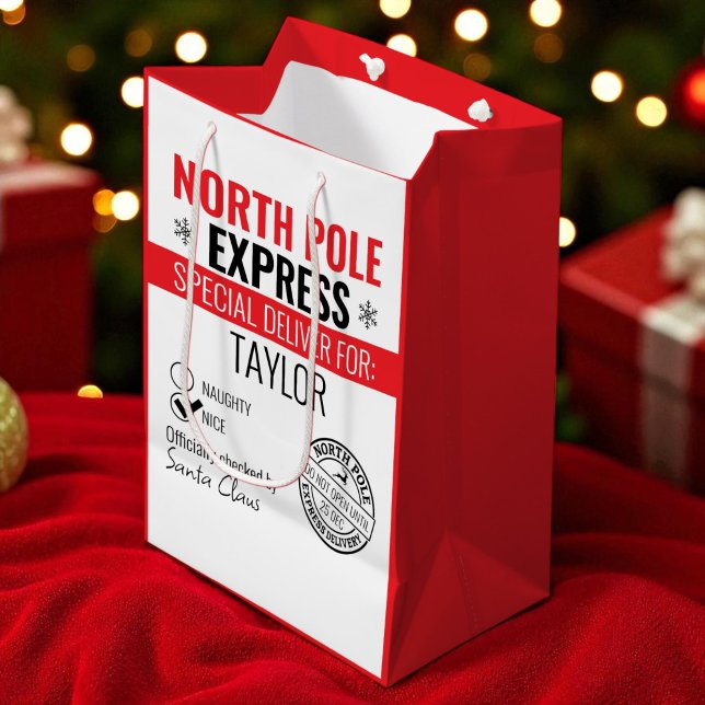 Personalised North Pole Express Delivery Christmas Medium Gift Bag (Personalized North Pole Express Delivery Christmas Medium Gift Bag
 by Ricaso. Add recipients name)