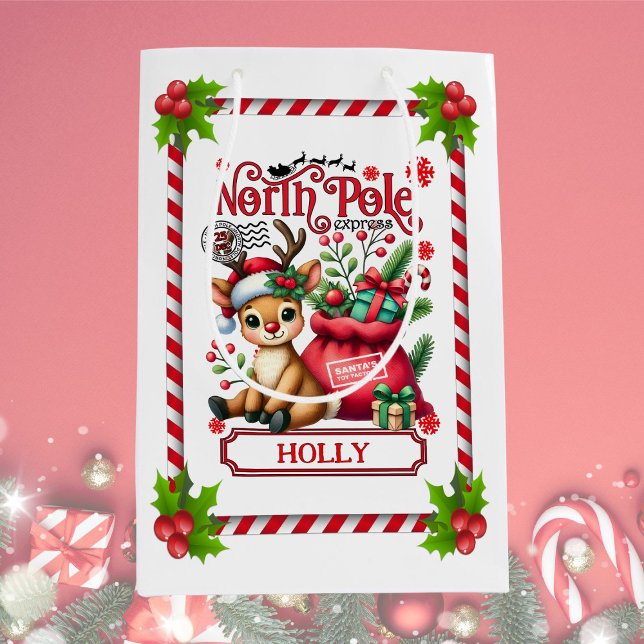 Personalised North Pole Express Reindeer Medium Gift Bag (Creator Uploaded)