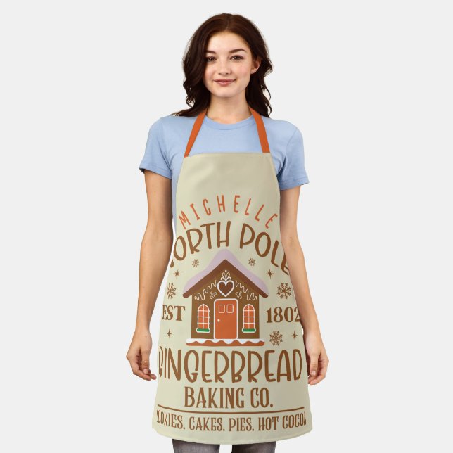 Personalised North Pole Gingerbread Baking Co. Apron (Worn)