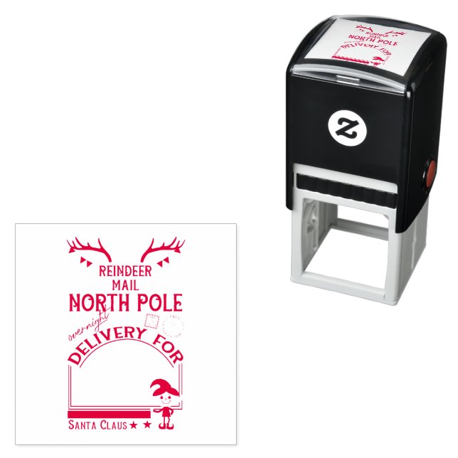 Personalised North Pole Reindeer Mail Self-inking Stamp (In Situ)