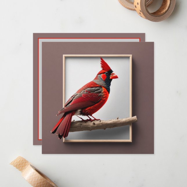 Personalised Northern Cardinal Bird Note Card (Front/Back In Situ)
