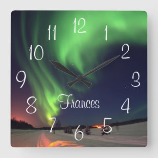 Personalised Northern Lights Alaskan Photo Square Wall Clock