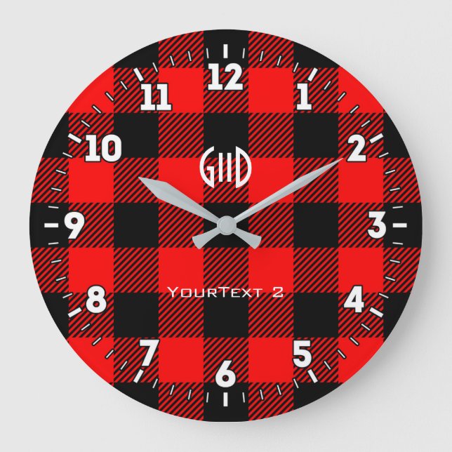 Personalised Northern Spirit Buffalo Check Plaid Large Clock (Front)