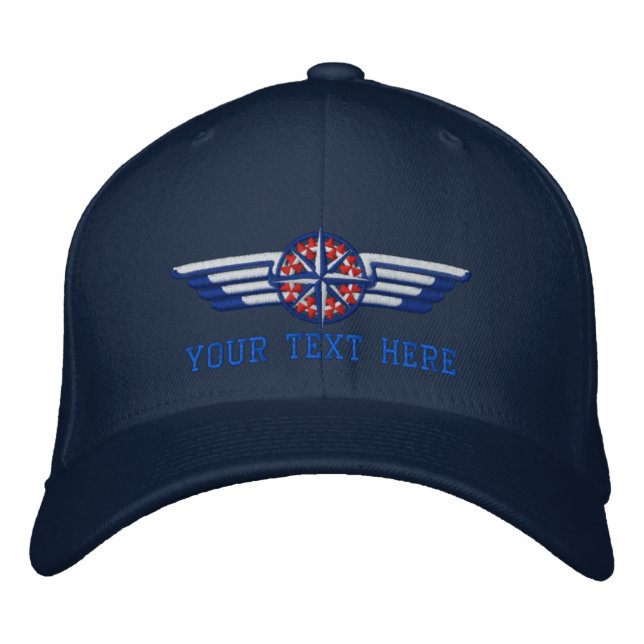 Personalised Northern Star Compass Pilot Wings Embroidered Hat (Front)