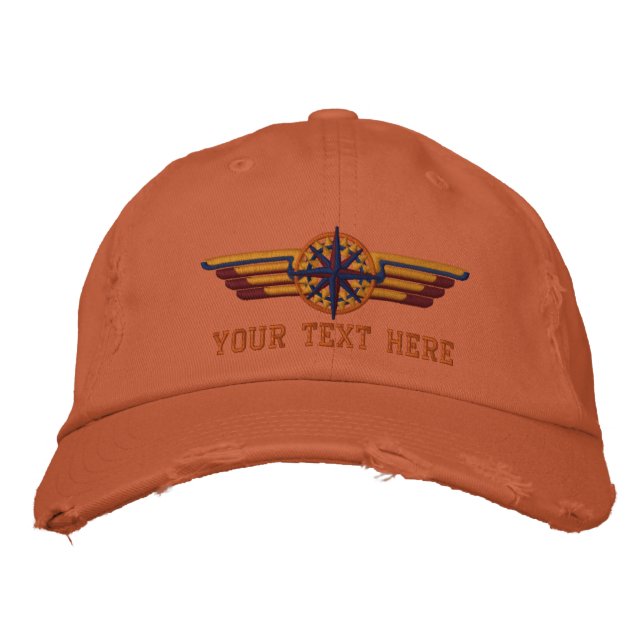 Personalised Northern Star Compass Pilot Wings Embroidered Hat (Front)