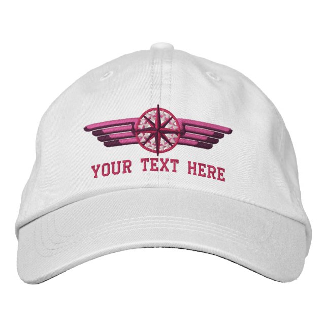Personalised Northern Star Compass Pilot Wings Embroidered Hat (Front)