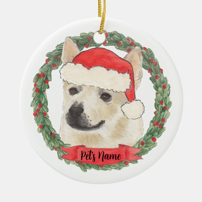 Personalised Norwegian Buhund Dog Christmas Ceramic Ornament (Front)