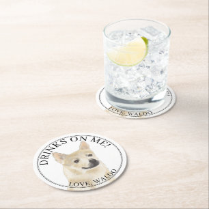 Personalised Norwegian Buhund Dog Wedding Round Paper Coaster
