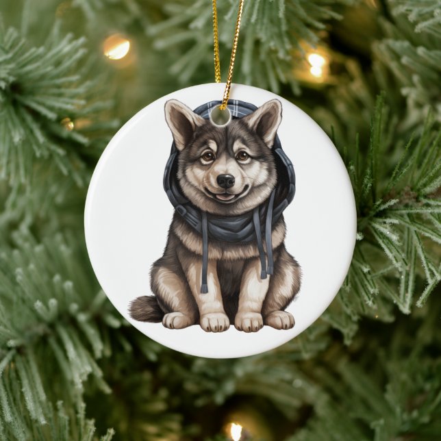 Personalised Norwegian Elkhound Dog Ceramic Ornament (Tree)