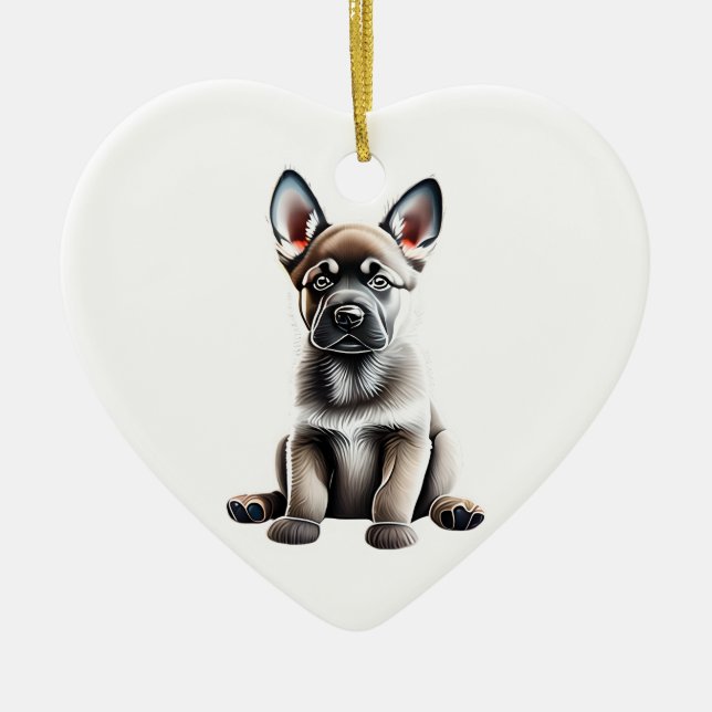 Personalised Norwegian Elkhound Puppy Ceramic Ornament (Front)