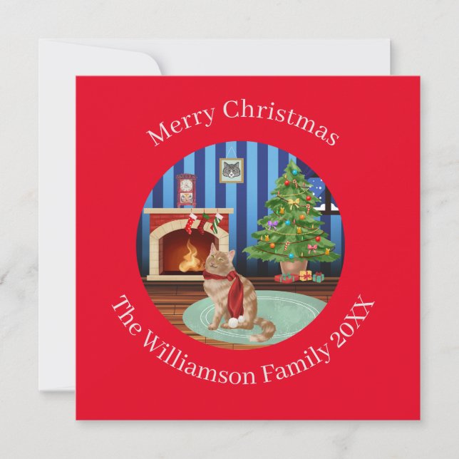 Personalised Norwegian Forest Kitty Cat Holiday Card (Front)