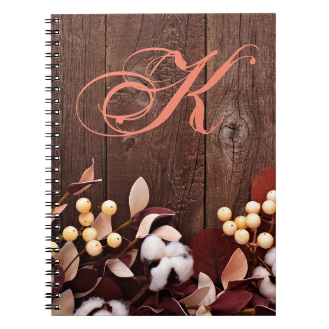 Personalised Note Book Cotton Branch on Dark Wood (Front)