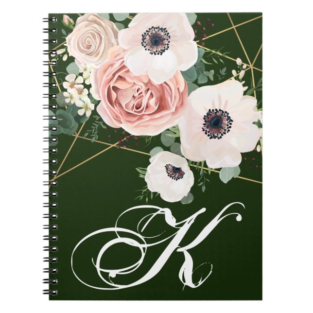 Personalised Note Book Geometric Garden Rose Hunte (Front)