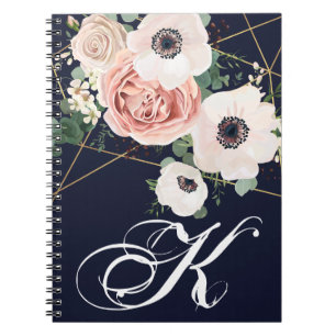 Personalised Note Book Geometric Garden Rose Navy