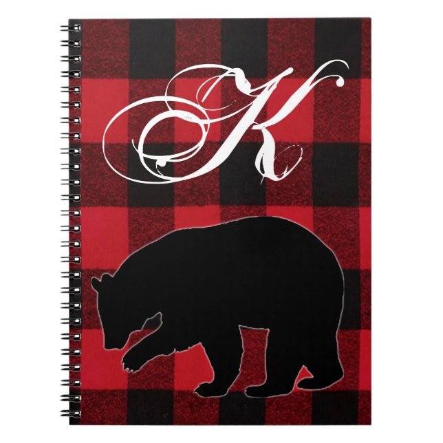 Personalised Note Book Red Buffalo Plaid Bear Blac (Front)
