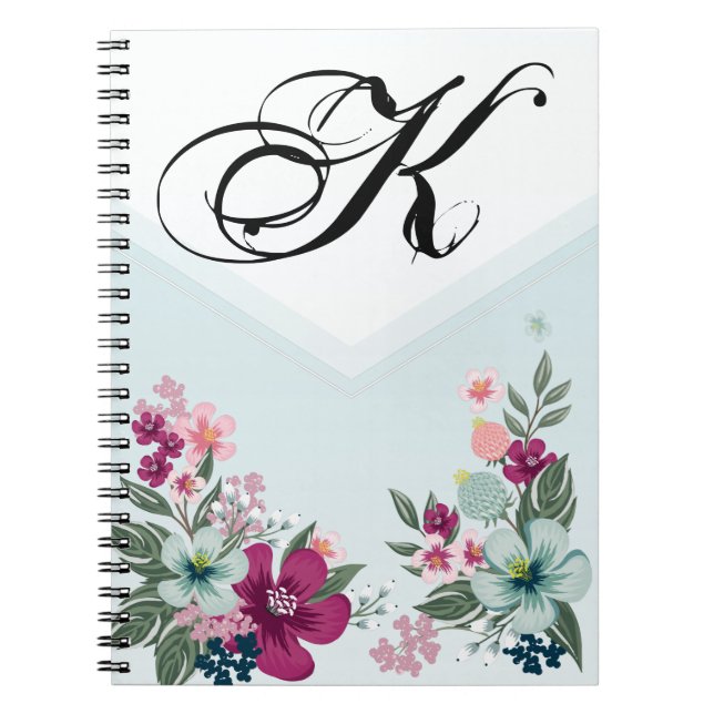 Personalised Note Book Tropical Flower on Blue Omb (Front)