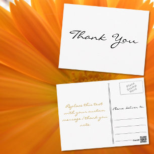 Personalised Note Modern Simple White Thank You Postcard