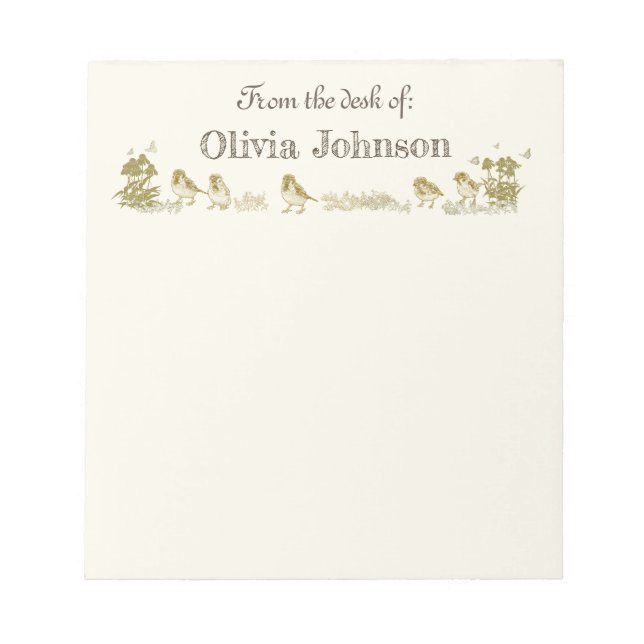 Personalised Note Pad - Bird and Floral Design (Front)