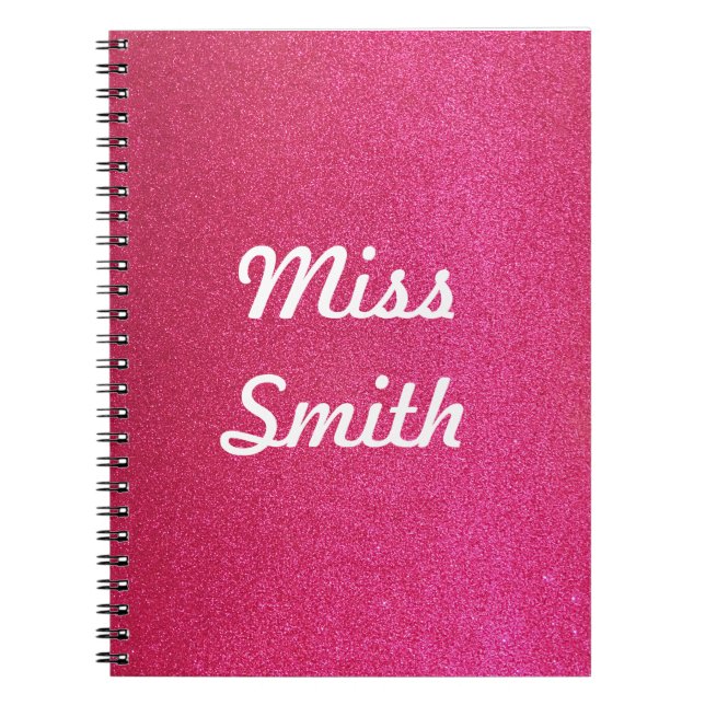 Personalised Notebook Any Name Deep Pink Sparkle (Front)