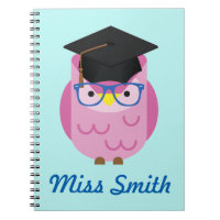 Personalised Notebook Any Name Pink Owl Teacher