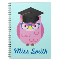 Personalised Notebook Any Name Pink Owl Teacher
