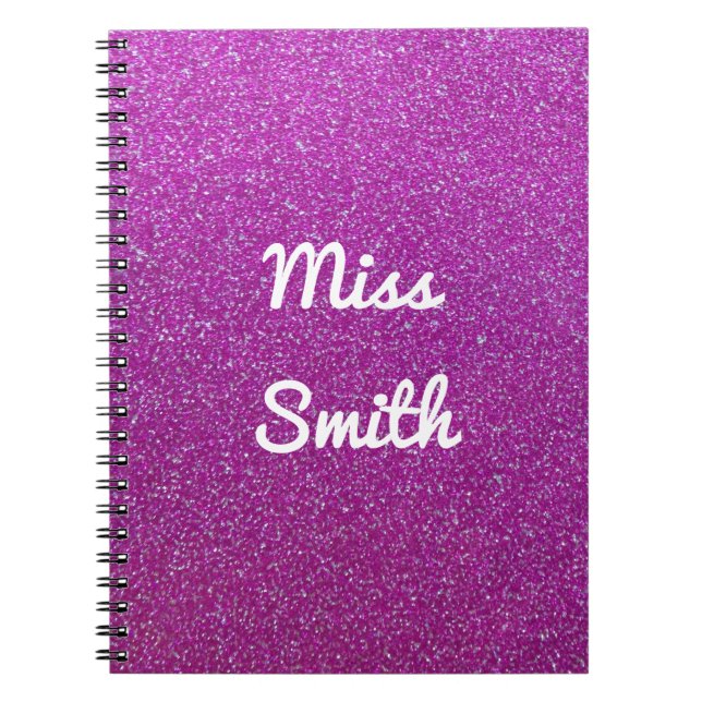 Personalised Notebook Any Name Purple Glitter (Front)