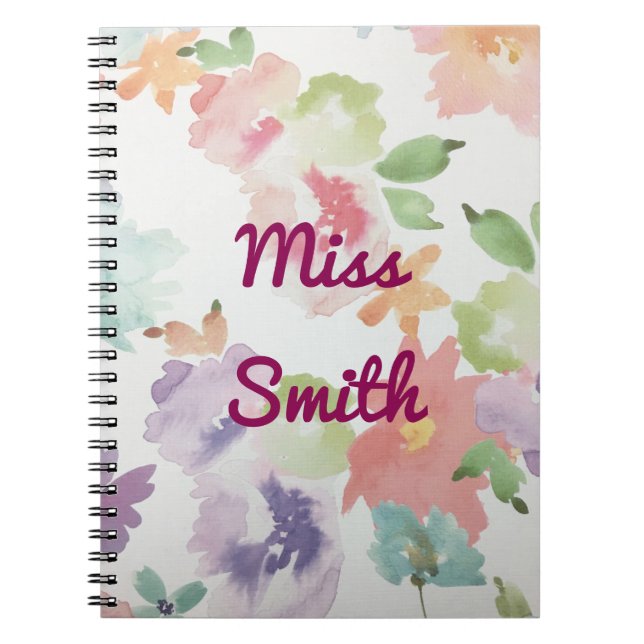 Personalised Notebook Any Name Watercolour Flowers (Front)