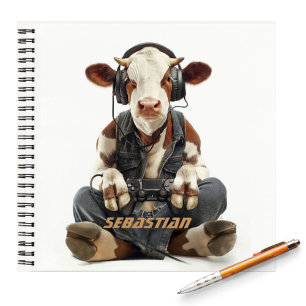Personalised Notebook Gamer Cow for Kids