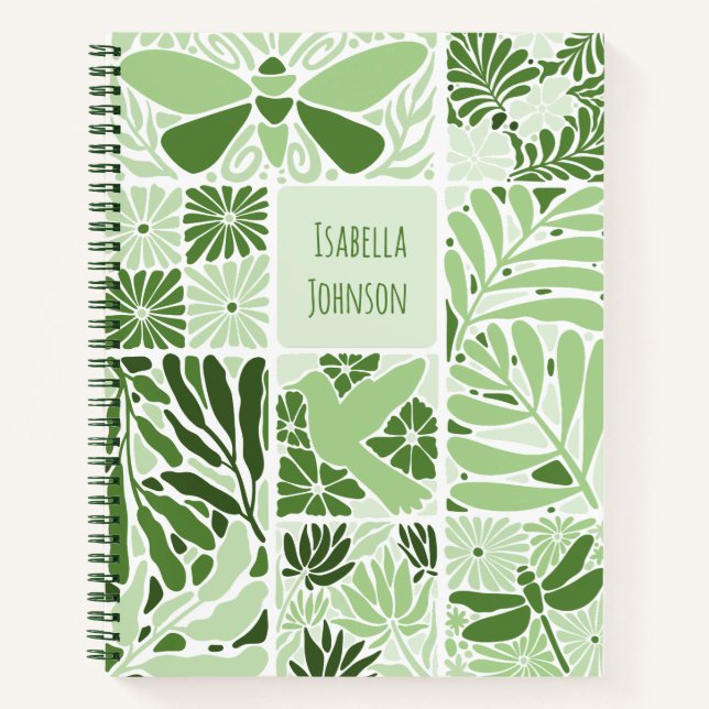 Personalised Notebook with Organic Green Patterns (Front)