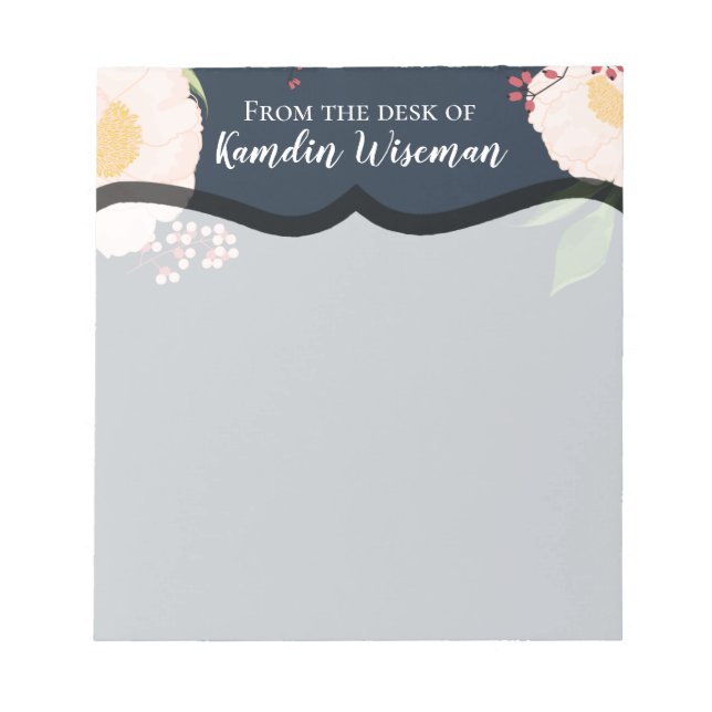 Personalised Notepad Baby Pink Cosmos on Navy (Front)