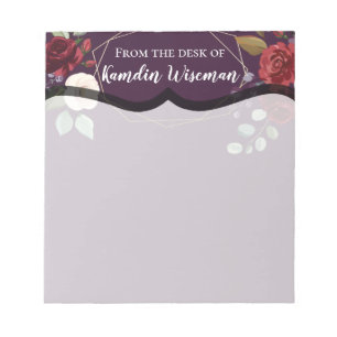 Personalised Notepad Plum Purple Roses Gold Geomet